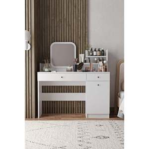 Harmony Eco-Friendly Makeup Vanity Table <b>Adjustable</b> <b>Square</b> Mirror 2 Drawers Modern Dressing Table Bedroom Furniture Desk White - Product Image 3