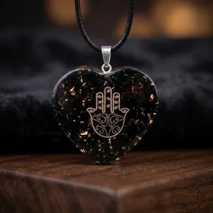 Pendentif Cœur en Tourmaline Noire Orgone Feng Shui Fait Main Écologique, Pierre Précieuse Agate, Main de Hamsa – Vente en Gros Fabricant - Product Image 2