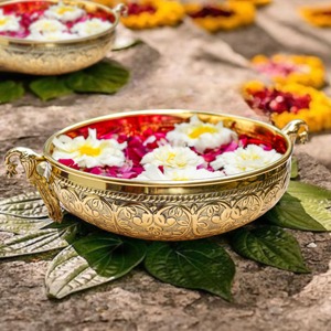 Tazón decorativo grabado de diseñador dorado, centro de mesa elegante para el hogar, cocina, sala de estar, comedor y decoración festiva - Product Image 4