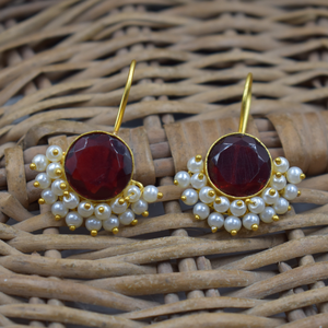 Nouvelle arrivée à la mode tendance en laiton plaqué or fait à la main pierre mat balancent plaqué or boucles d'oreilles bijoux de mode boucles d'oreilles femmes - Product Image 1