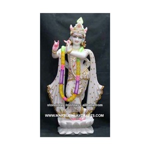 Seigneur Krishna debout sur Lotus meilleure qualité, Statue en marbre blanc faite à la main avec une Statue de Surface lisse et brillante - Product Image 1