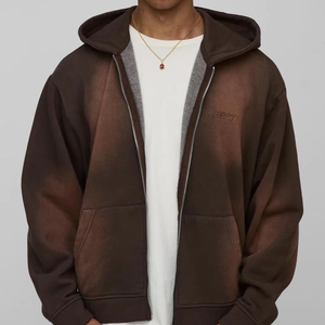 Fabricant pakistanais Streetwear personnalisé Sun Fade Sweat à capuche surdimensionné en coton épais zippé pour unisexe - Product Image 1