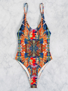 Traje de Baño Enterizo para Mujer Talla Grande, Cuello en V, Deportivo, Estampado, Venta al por Mayor, Ropa de Playa - Product Image 3