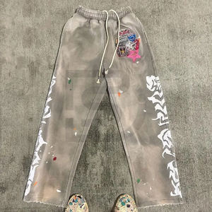 Pantalones con parche bordado con apliques personalizados, pantalones acampanados de algodón holgados lavados con ácido de lujo Vintage para hombre - Product Image 2