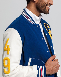 Chaqueta universitaria de cuero personalizada con logo bordado, chaqueta de béisbol tejida para clubes universitarios, con botones de piel de oveja para invierno - Product Image 5