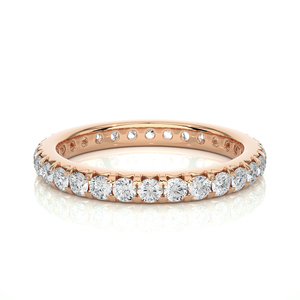 แหวนแต่งงานโรสโกลด์ทรงกลม 1 กะรัต ประดับเพชรโมอิสซาไนต์แบบ V-Prong - Product Image 2