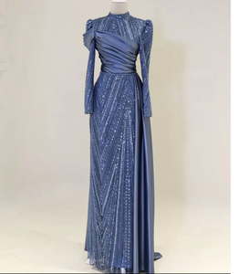 Élégante robe de cocktail en satin pleine longueur pour dames perles de broderie en poly-maille perlée caractéristique antistatique droite - Product Image 5