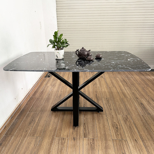 Mesa de Comedor Rectangular Minimalista de 140x80cm con Tapa de Piedra y Patas de Hierro BA68128, Mueble de Salón Ensamblado - Product Image 4