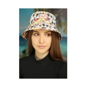 Lässige Sommer-Baumwoll kappe Hochwertiges, elegantes Design Attraktives Muster 1413: Panama "Happy Mickey" Bucket Hat für Frauen