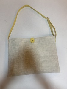 Laminated Woven Shoulder <b>Bag</b> <b>Medium</b> <b>Size</b> Casual Button Closure Daily Use Yellow Strap - Product Image 1
