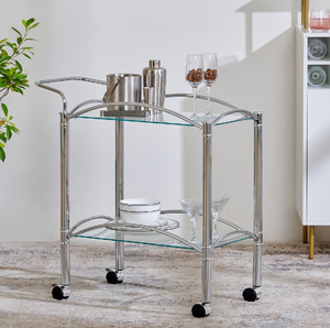 Chariot de service à deux niveaux en chrome et verre, disponible à prix de gros. - Product Image 1