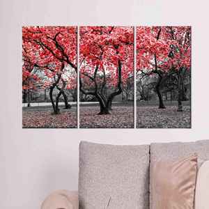 Lienzo Rojo Personalizado: Arte Vibrante de Árboles para Sala de Estar, 3P: Enmarcado para Galería - Product Image 1