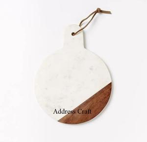 Tabla de cortar de madera de mármol de diseño hecho a mano natural con mango, precio de fábrica, forma redonda, bloques de cortar de madera de mármol - Product Image 4