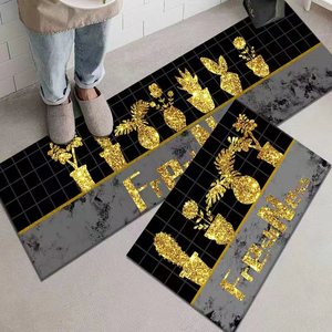 Ensemble de tapis de cuisine modernes et originaux, personnalisés, en polyester, velours, polaire cristalline, dessus à pois, fond antidérapant, faciles à nettoyer, décoratifs - Product Image 5