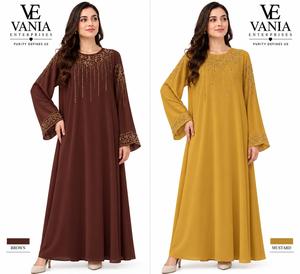 Robe Abaya élégante ornée de strass, coupe ample, ivoire, manches longues, longueur cheville, robe de soirée pour femmes musulmanes - Product Image 2