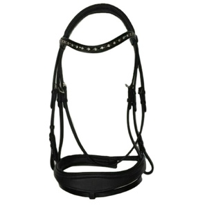 Venta caliente Durable English Noseband Anatomic Headpiece Crystal Wave Brow Band con brida de caballo de cuero fabricada en India - Product Image 1