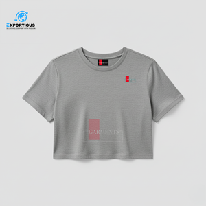 Camiseta Corta de Verano para Mujer, Personalizable, Ajustada, Transpirable, Antiarrugas, de Algodón, Cuello Redondo, Estilo Denim, Teñido Digital Liso - Product Image 2