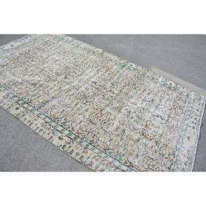 Tapis turc vintage vert beige classique 5.5x9.4 pieds laine patchwork grande surface avec support en latex pour couloir ou chambre à coucher - Product Image 2