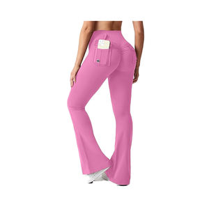 Mallas de yoga transpirables de cintura alta con bolsillo celular, mallas de entrenamiento sin costuras elásticas de 4 vías, mallas de yoga, cintura elástica - Product Image 2