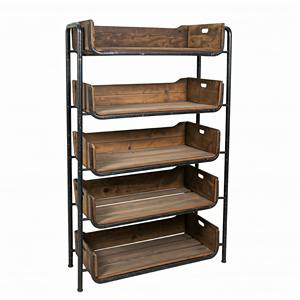 Estante de exhibición industrial de hierro y madera de 5 niveles, soporte de caja de madera rústica para el hogar, venta al por menor y cocina para comedor y sala de estar - Product Image 1