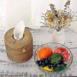 Handmade Natural High Quality Rattan <b>Round</b> Tissue <b>Box</b> Handwoven OEM Designs Customized Roll Holder Toilet Paper Cover Dispenser - Product Image 4