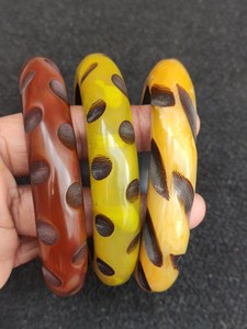 Newly Vintage Resin Carved Bangles Set Yellow Brown Pattern Acrylic Jewelry Unisex Fashion <b>Bracelets</b> Wide Stylish design Woman - Product Image 3