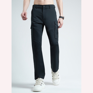 กางเกงคาร์โก้ผู้ชายกางเกงขาตรงลายทางมีกระเป๋าหลายช่องใส่สบายกางเกงผู้ชายซักได้ - Product Image 1