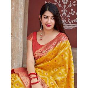High Quality Heavy Jacquard Silk <b>Purple</b> color <b>saree</b> with Golden Big Jacquard Weaving Border by fashionharbour - Product Image 1