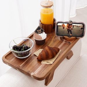 <span class=keywords><strong>Plateau</strong></span> de canapé 3-en-1 en <span class=keywords><strong>bois</strong></span> d'acacia avec porte-gobelet et support de téléphone rotatif à 360° - Product Image 1