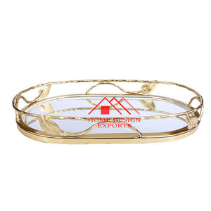 Plateau de service ovale décoratif en métal et miroir Best-seller - Product Image 2