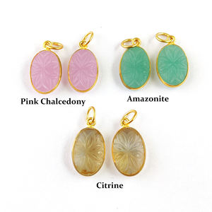 Colgante tallado de flor de citrino, Plata de Ley 925, oro, Vermeil, Oval, bisel dorado, gema tallada - Product Image 3