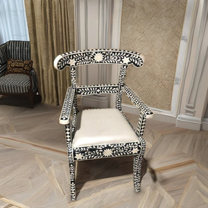 Chaise à bascule en incrustation d'os faite à la main pour décor de salle à manger ou de villa - Product Image 1