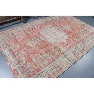 Tapis vintage, grand tapis de 5,9 x 8,8 pieds, tapis turc en laine rouge à motifs floraux - Product Image 2