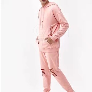 Survêtements de détresse pour hommes, de couleur unie, à prix de gros, survêtements de quantité minimale de commande bas pour hommes. - Product Image 1