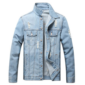 Veste en jean pour homme, col montant, poches zippées, patte de boutonnage zippée, coupe slim, veste en denim pour homme - Product Image 2