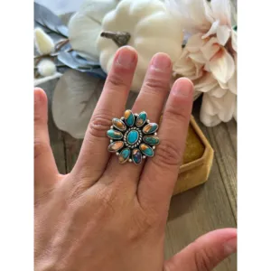 Bague ajustable en argent sterling avec turquoise Mohave faite à la main du sud-ouest - Product Image 2
