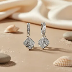 925 Silver <b>Diamond</b>-Cut Drop <b>Earrings</b> for Women Fashionable Gift Product - Product Image 2