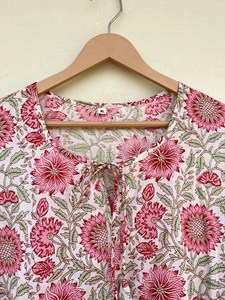 Haute qualité indien main bloc coton robe patineuse longue en mousseline de soie florale et solide imprimé numérique longueur Midi - Product Image 4
