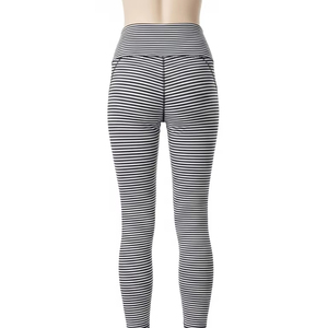 Striped Sweat Wicking Yoga <b>Leggings</b> Polyester Spandex Breathable High Waist Gym Fitness Tights <b>Women</b> Sportswear Wholesale - Product Image 4