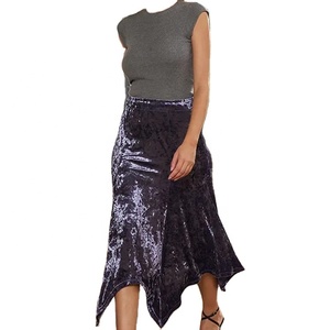 Robe de bal pour femmes personnalisée jupe mi-longue de haute qualité été printemps automne solide brillant paillettes velours volants taille naturelle - Product Image 6