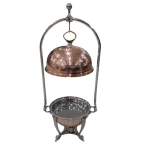 Plat à chafing rond en acier inoxydable plaqué cuivre antique avec support, vente en gros pour hôtels, restaurants, traiteurs et événements - Product Image 4