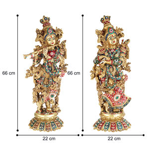 Shubham Radha Krishna latón Murti de Murli Kishan tocando la flauta Radha Idol de pie en Lotus para el hogar Mandir decoración matrimonio - Product Image 5