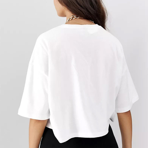 เสื้อยืดคอกลมทรงสูงออกแบบได้ตามต้องการสำหรับผู้หญิงแฟชั่นผ้าฝ้ายลายใหญ่สีทึบสำหรับฤดูร้อนและฤดูใบไม้ร่วง - Product Image 4