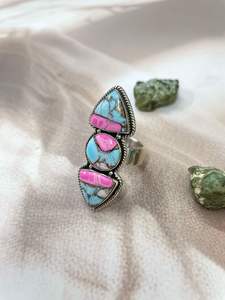 Anillo ajustable plata esterlina algodón caramelo turquesa hecho a mano - Product Image 2