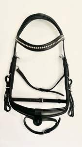 Bride d'essorage en cuir noir avec serre-tête anatomique et ensemble de bride renforcée par muserolle - Product Image 2