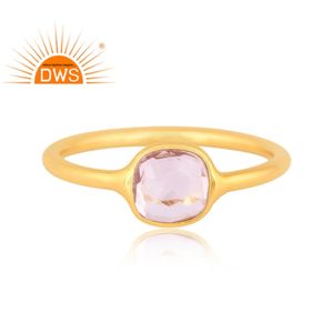 Best Quality Sterling Silver 18K <b>Gold</b> Plated Natural Pink <b>Amethyst</b> Gemstone Stackable <b>Ring</b> Demi Fine Jewelry Manufacturer - Product Image 4