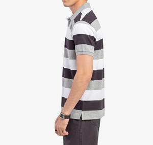 เสื้อยืดผู้ชายคุณภาพสูง ผ้าคอตตอนผสมโพลีเอสเตอร์ 260GSM ลายทางเรียบ แขนสั้น ทรงปกติ แห้งเร็ว ระบายอากาศได้ดี - Product Image 4