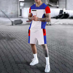 Conjunto doble de alta calidad para hombre, pantalones cortos de verano transpirables de Color sólido Vintage informal, camiseta de manga corta, delgada, cómoda - Product Image 3