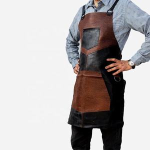 Venta al por mayor delantal de cuero de grano completo delantal de trabajo restaurantes taller delantal con accesorios bolsillos cocina delantal barbacoa - Product Image 5