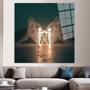 งานศิลปะติดผนังกระจกนิรภัยสมัยใหม่: ภาพพิมพ์บนผ้าใบคู่รัก Burning Man, ศิลปะกระจกนิรภัย - Product Image 1